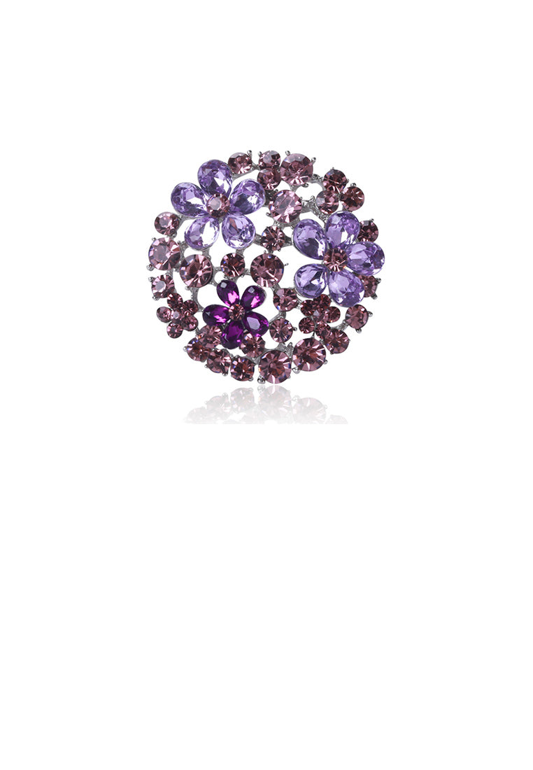 Fashion Bright Purple Flower Brooch with Cubic Zirconia - Luxurious Look