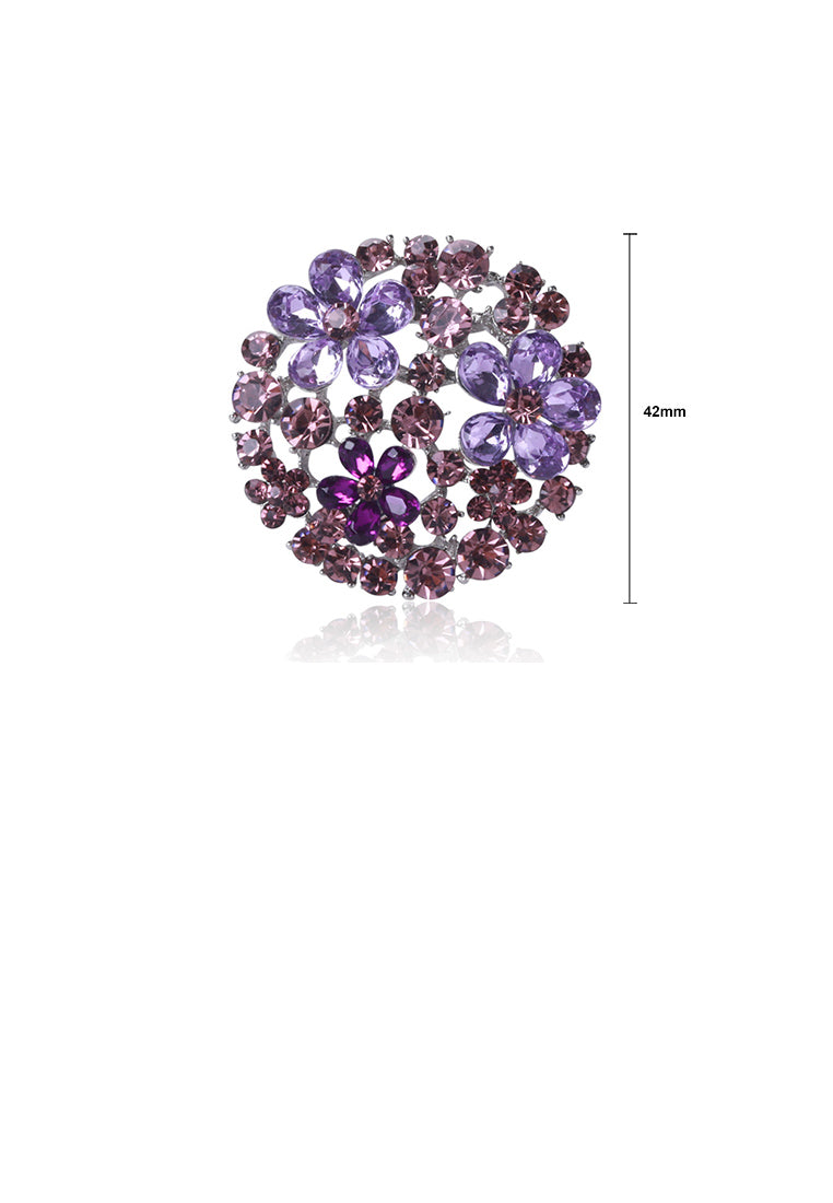 Fashion Bright Purple Flower Brooch with Cubic Zirconia - Luxurious Look