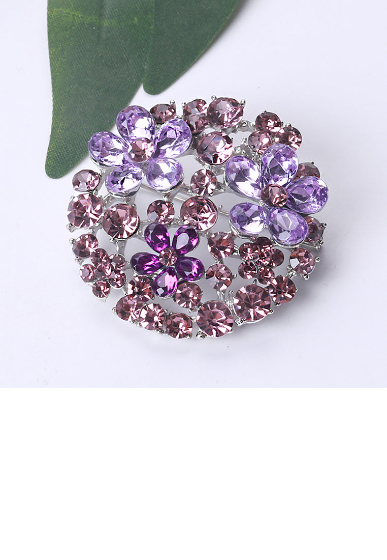 Fashion Bright Purple Flower Brooch with Cubic Zirconia - Luxurious Look