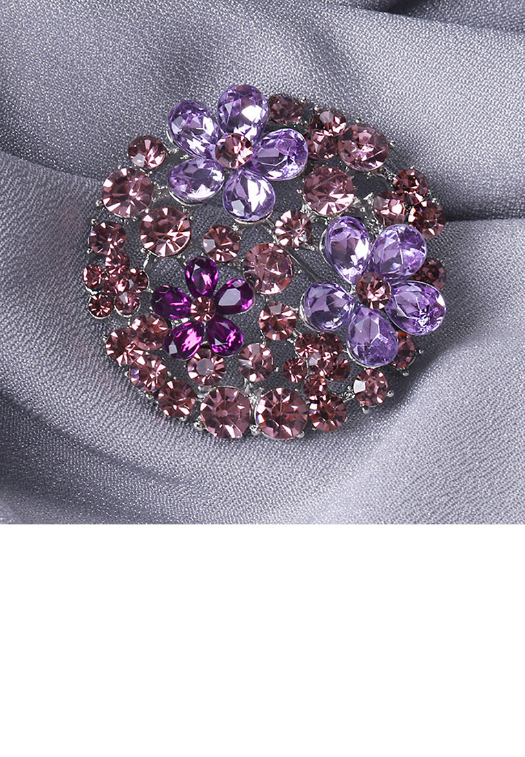 Fashion Bright Purple Flower Brooch with Cubic Zirconia - Luxurious Look