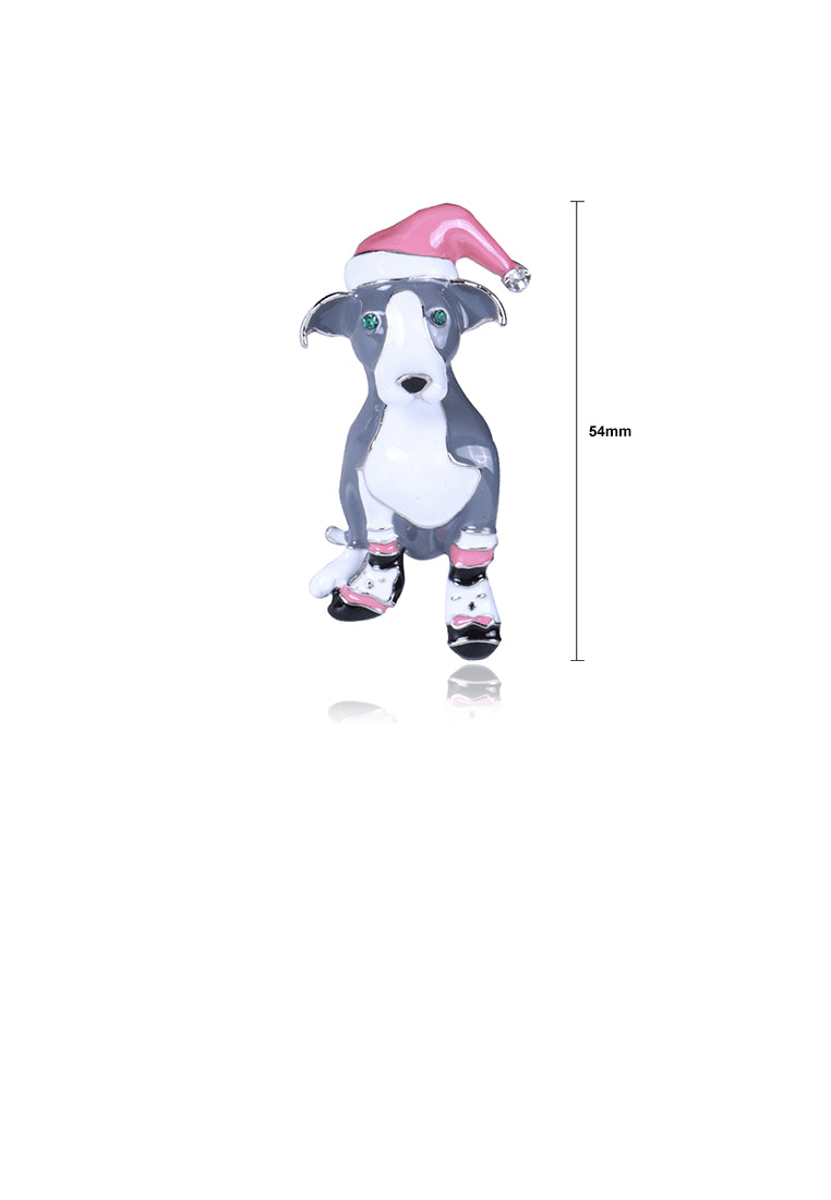 Fashion Cute Enamel Grey Puppy Brooch with Cubic Zirconia - Luxurious Look