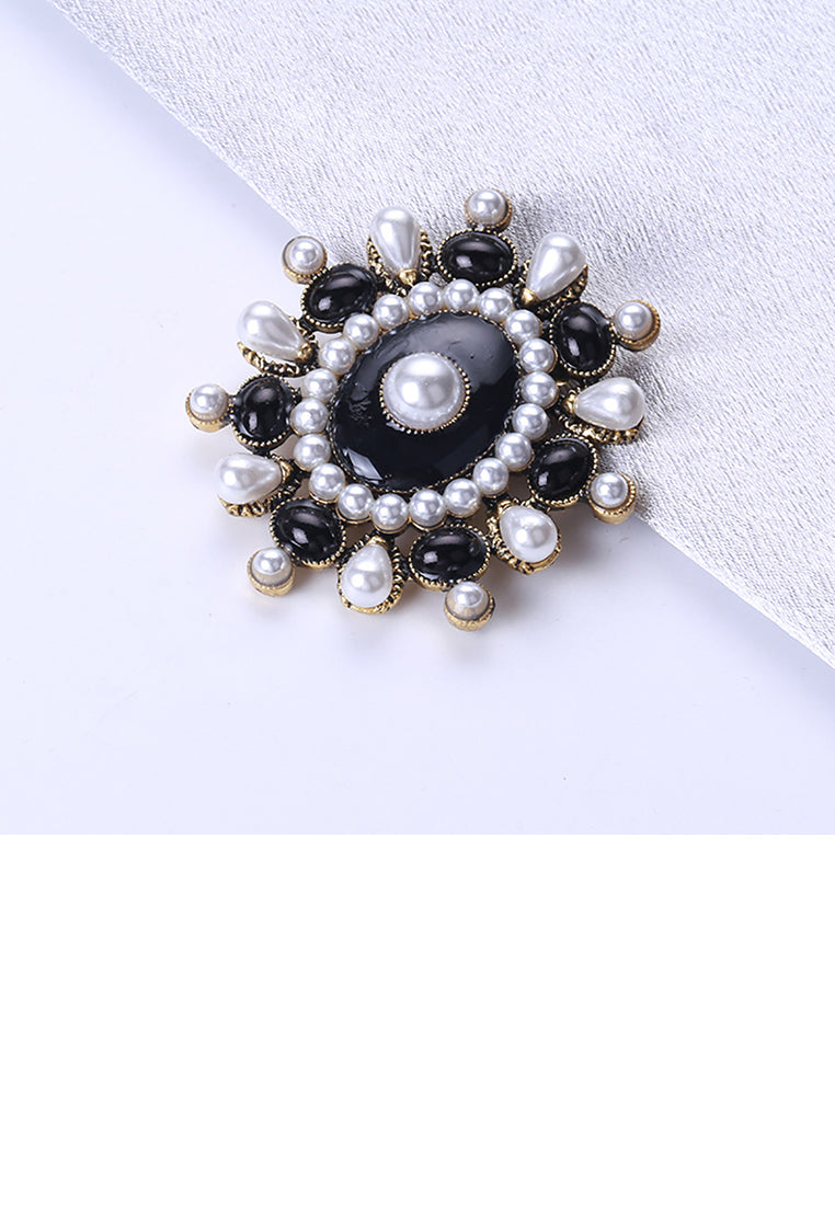 Elegant Vintage Plated Gold Geometric Round Imitation Pearl Brooch - Luxurious Look