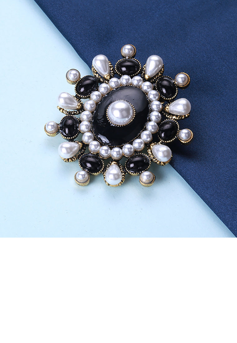 Elegant Vintage Plated Gold Geometric Round Imitation Pearl Brooch - Luxurious Look
