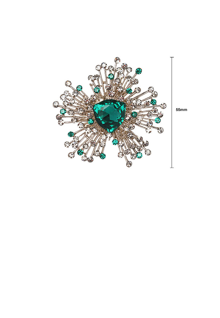Elegant Vintage Plated Gold Floral Brooch with Cubic Zirconia - Luxurious Look