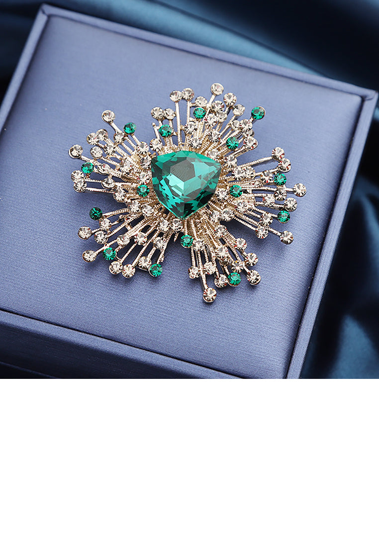 Elegant Vintage Plated Gold Floral Brooch with Cubic Zirconia - Luxurious Look