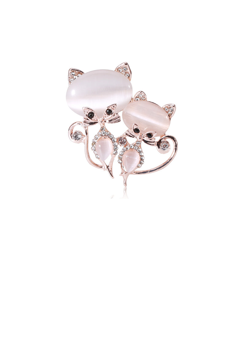 Fashion and Cute Plated Gold Fox Opal Brooch with Cubic Zirconia - Luxurious Look