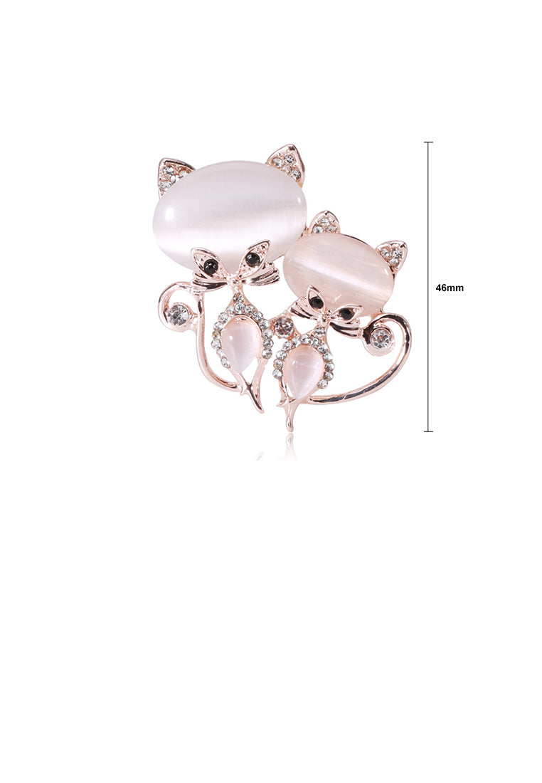 Fashion and Cute Plated Gold Fox Opal Brooch with Cubic Zirconia - Luxurious Look