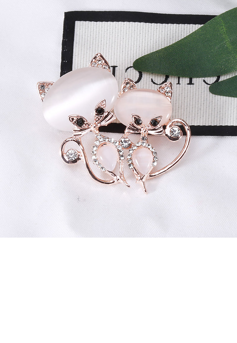 Fashion and Cute Plated Gold Fox Opal Brooch with Cubic Zirconia - Luxurious Look