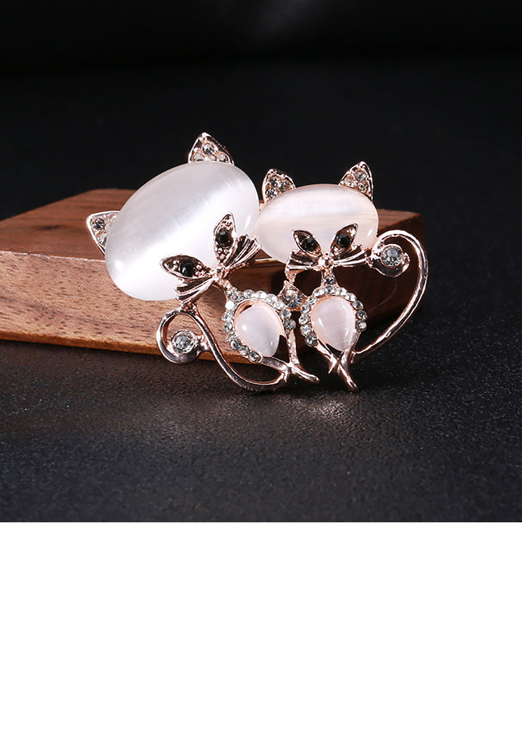 Fashion and Cute Plated Gold Fox Opal Brooch with Cubic Zirconia - Luxurious Look
