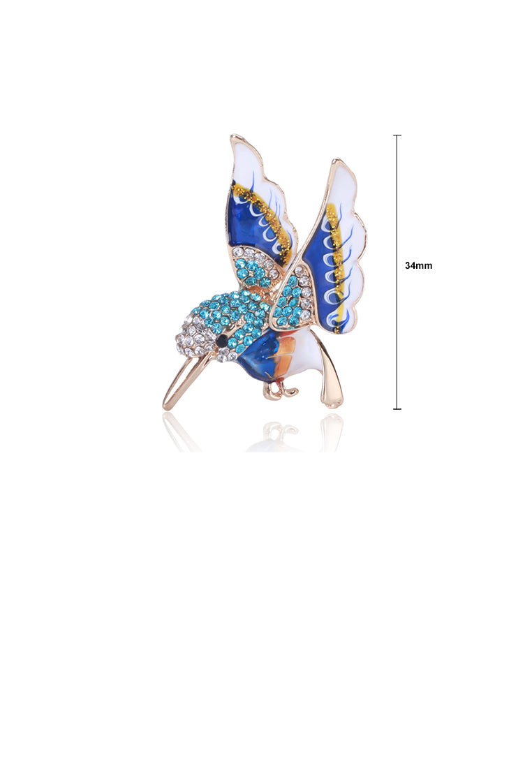 Fashion and Lovely Plated Gold Enamel Blue Bird Brooch with Cubic Zirconia - Luxurious Look