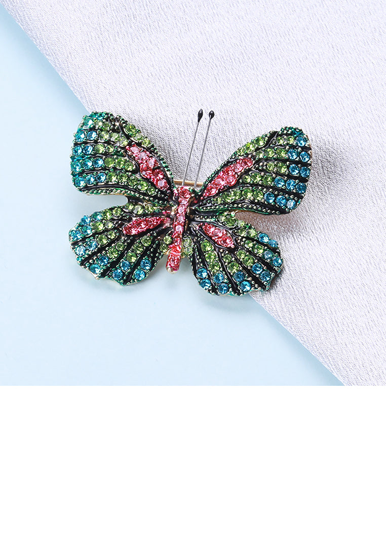 Fashion Bright Plated Gold Butterfly Brooch with Cubic Zirconia - Luxurious Look