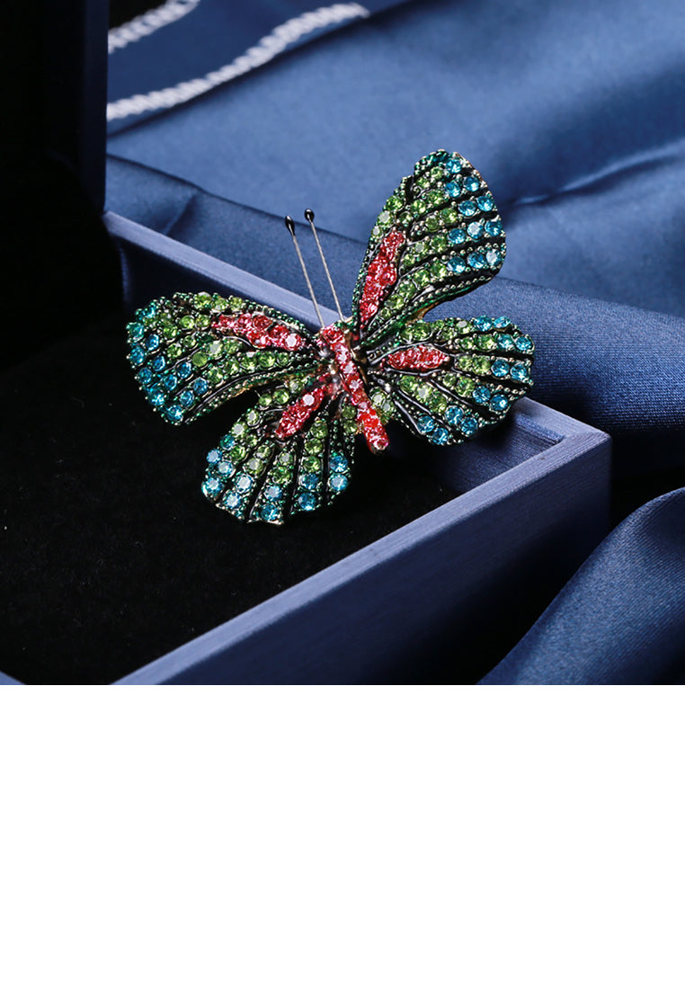 Fashion Bright Plated Gold Butterfly Brooch with Cubic Zirconia - Luxurious Look