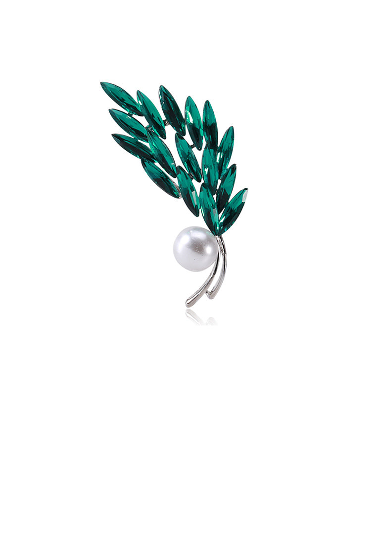 Fashion and Elegant Wheat Imitation Pearl Brooch with Green Cubic Zirconia - Luxurious Look