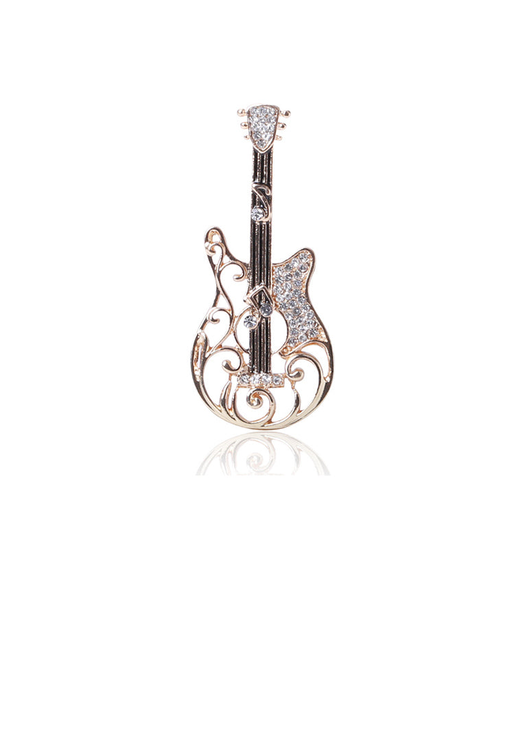 Fashion and Simple Plated Gold Guitar Brooch with Cubic Zirconia - Luxurious Look
