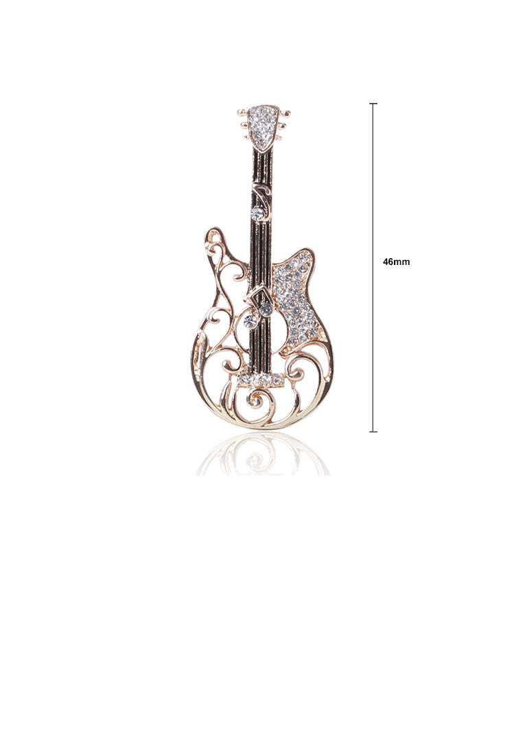 Fashion and Simple Plated Gold Guitar Brooch with Cubic Zirconia - Luxurious Look