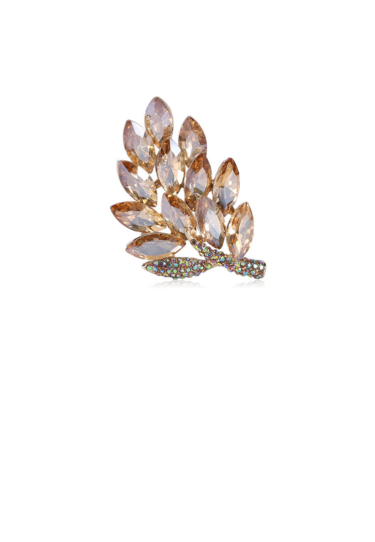 Fashion Bright Plated Gold Floral Brooch with Champagne Cubic Zirconia - Luxurious Look