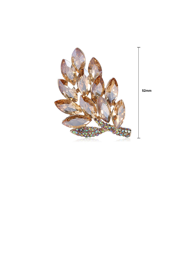 Fashion Bright Plated Gold Floral Brooch with Champagne Cubic Zirconia - Luxurious Look