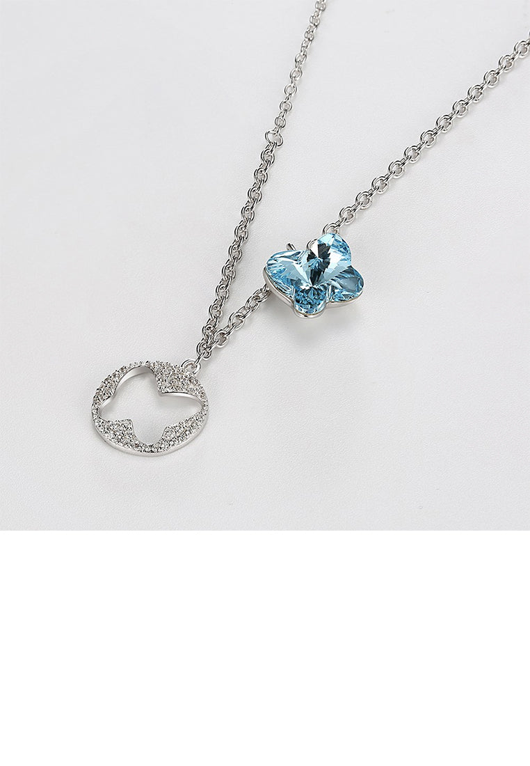 925 Sterling Silver Elegant Butterfly Pendant with Blue Austrian Element Crystal and Necklace