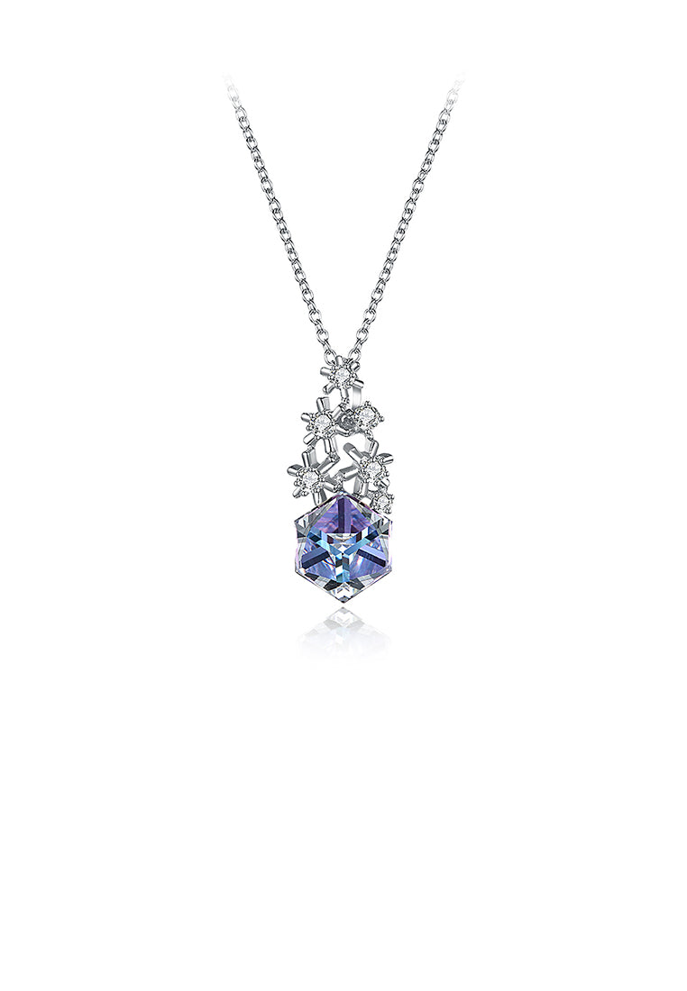 925 Sterling Silver Snowflake Pendant with Colored Austrian Element Crystals and Necklace