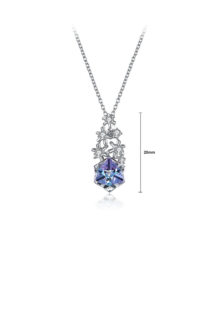 925 Sterling Silver Snowflake Pendant with Colored Austrian Element Crystals and Necklace