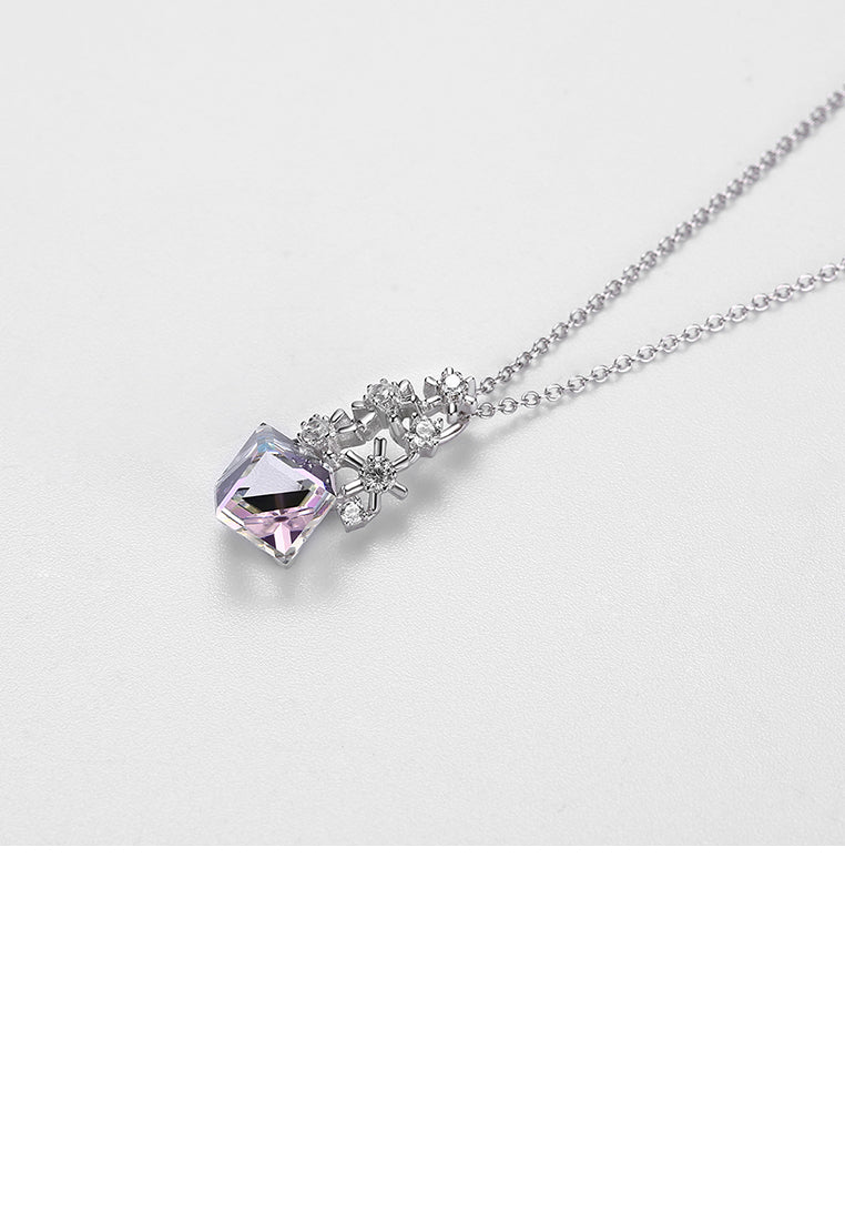 925 Sterling Silver Snowflake Pendant with Colored Austrian Element Crystals and Necklace
