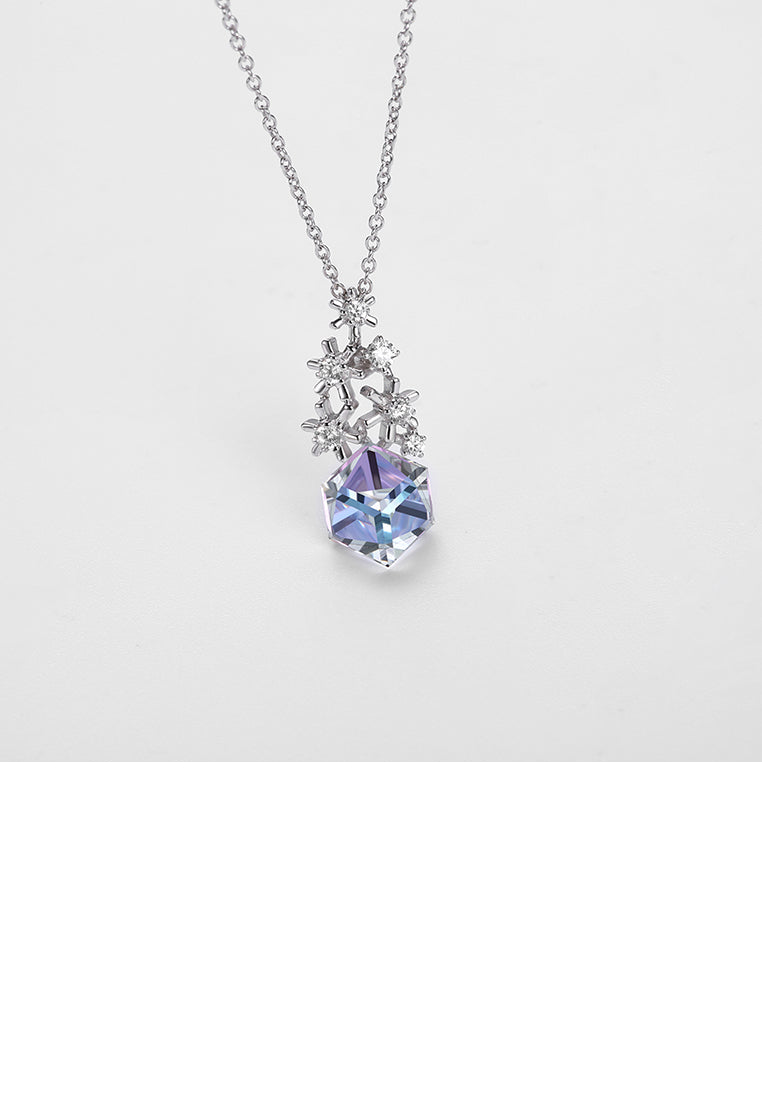 925 Sterling Silver Snowflake Pendant with Colored Austrian Element Crystals and Necklace