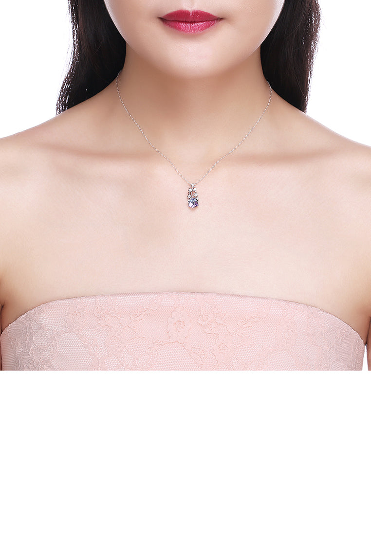 925 Sterling Silver Snowflake Pendant with Colored Austrian Element Crystals and Necklace