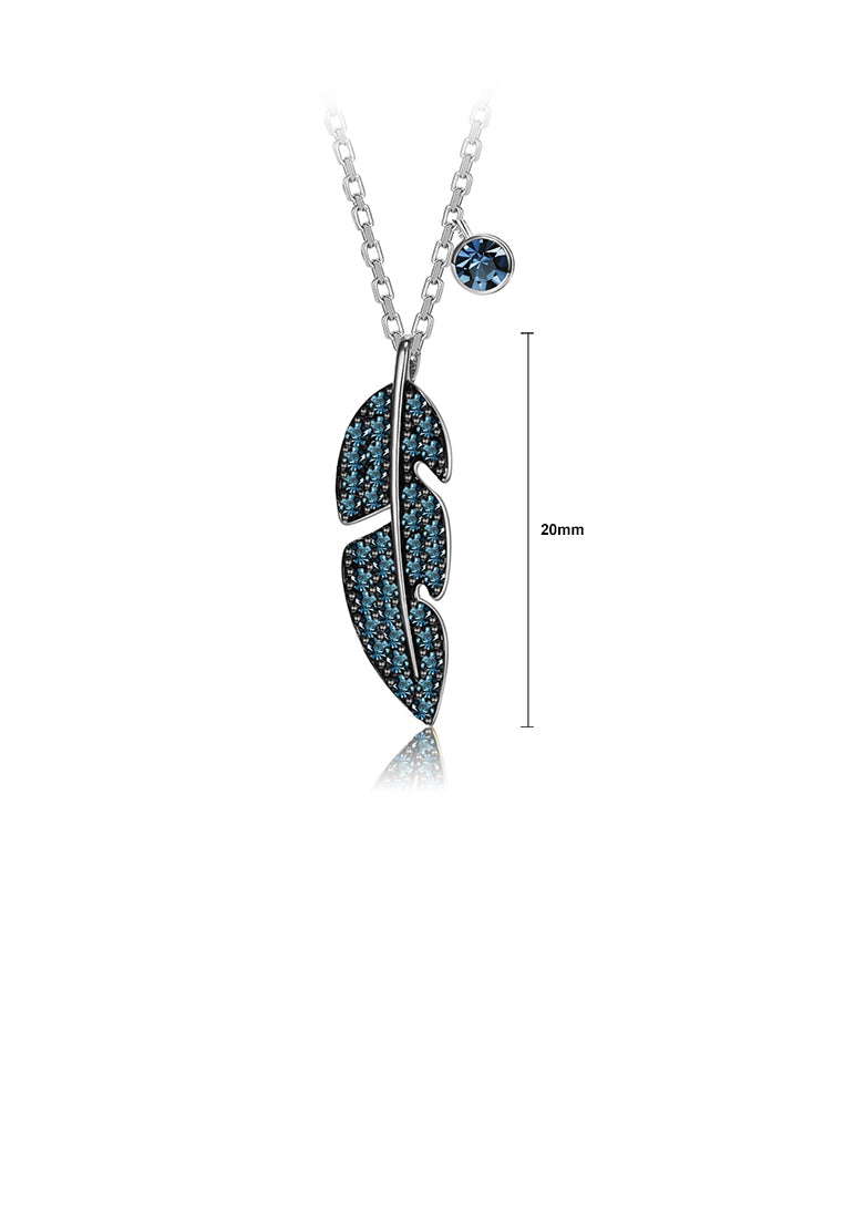 925 Sterling Silver Simple and Fashion Feather Pendant with Green Austrian Element Crystal and Necklace