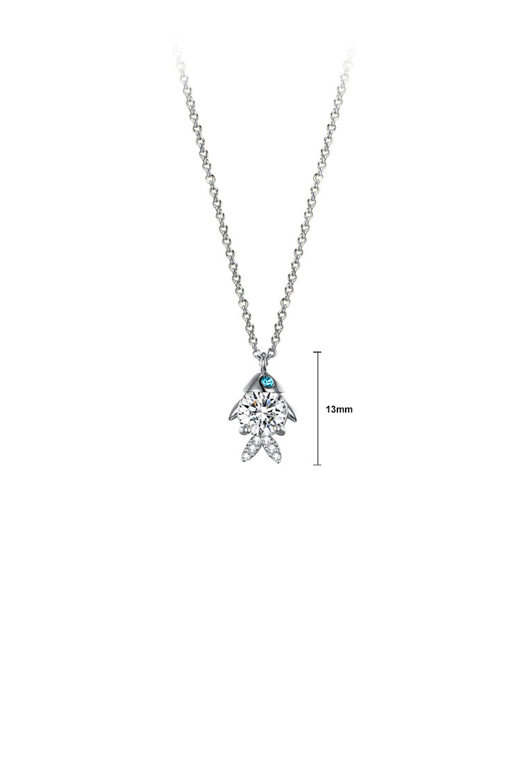 925 Sterling Silver Elegant Fashion Cute Small Fish Pendant and Necklace with Austrian Element Crystal