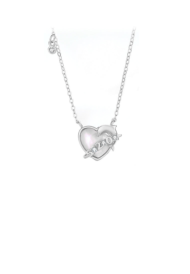 925 Sterling Silver Fashion Romantic Dolphin Heart Shape Pendant with Cubic Zirconia and Necklace - Luxurious Look