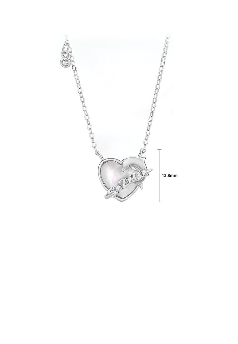 925 Sterling Silver Fashion Romantic Dolphin Heart Shape Pendant with Cubic Zirconia and Necklace - Luxurious Look