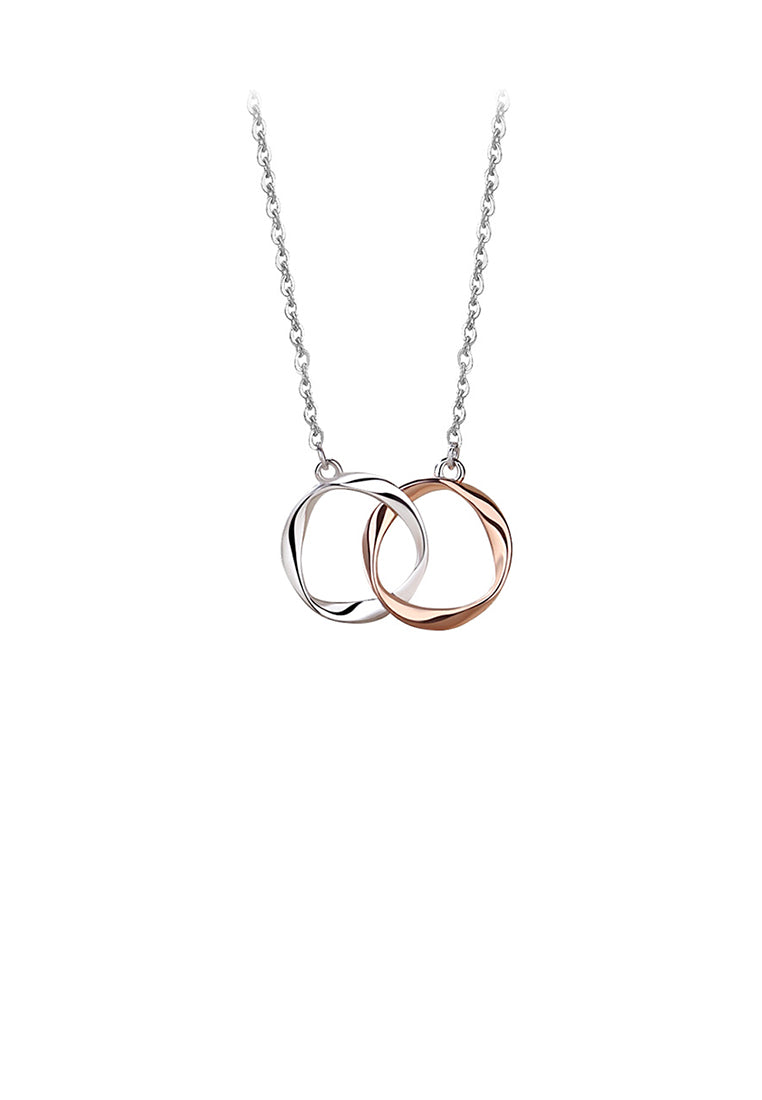 925 Sterling Silver Fashion and Simple Rose Gold Two-color Möbius Double Ring Pendant with Necklace