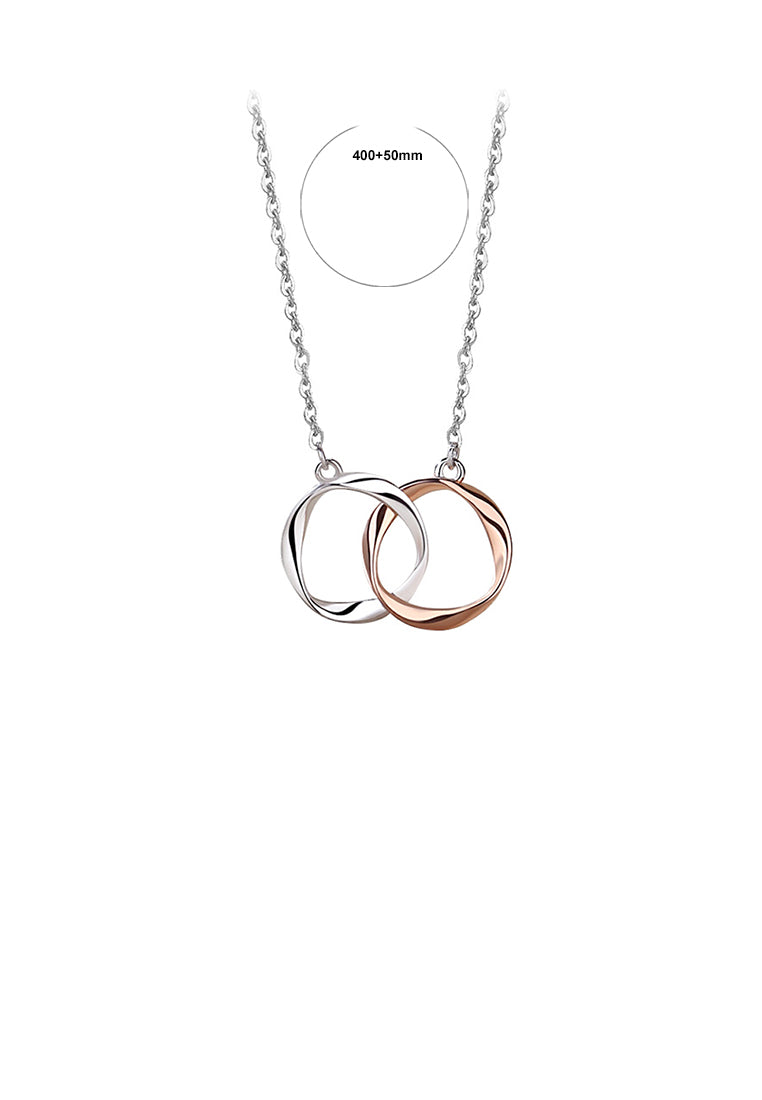 925 Sterling Silver Fashion and Simple Rose Gold Two-color Möbius Double Ring Pendant with Necklace