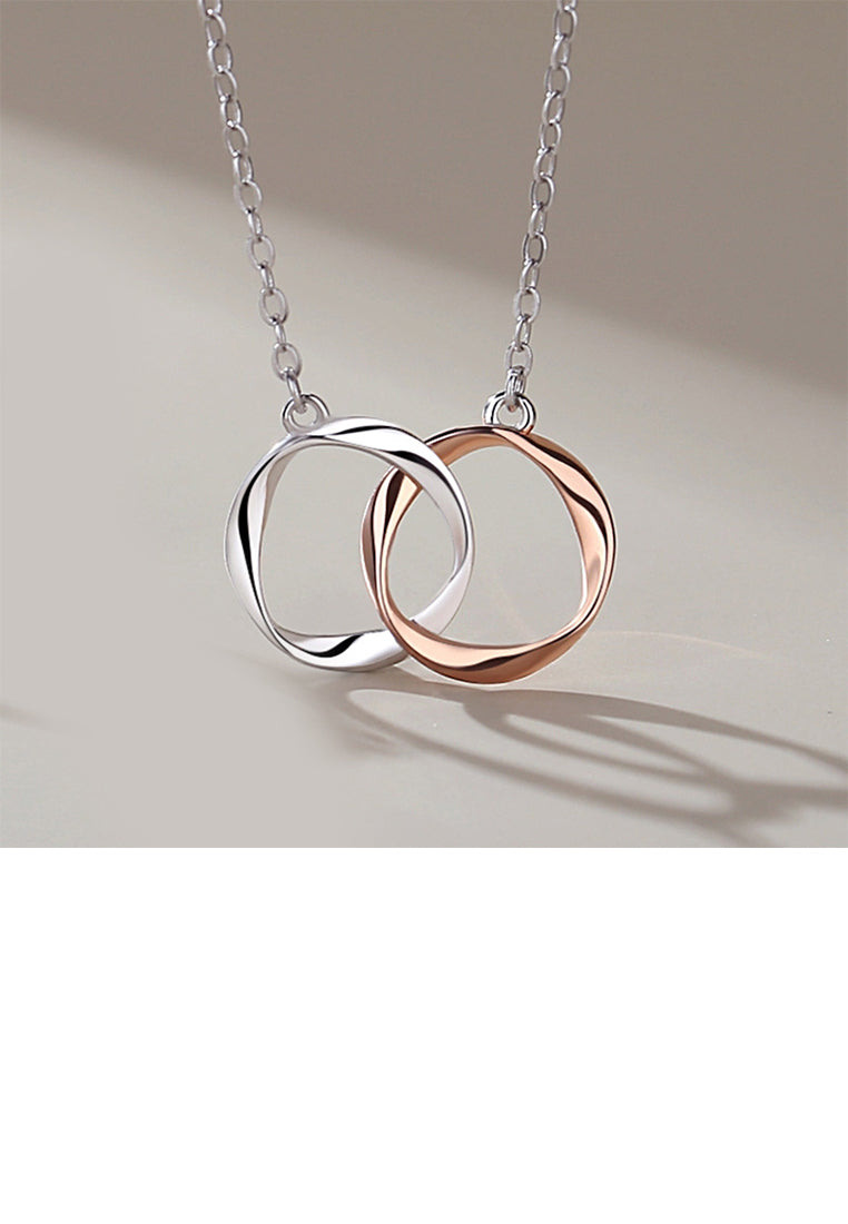 925 Sterling Silver Fashion and Simple Rose Gold Two-color Möbius Double Ring Pendant with Necklace