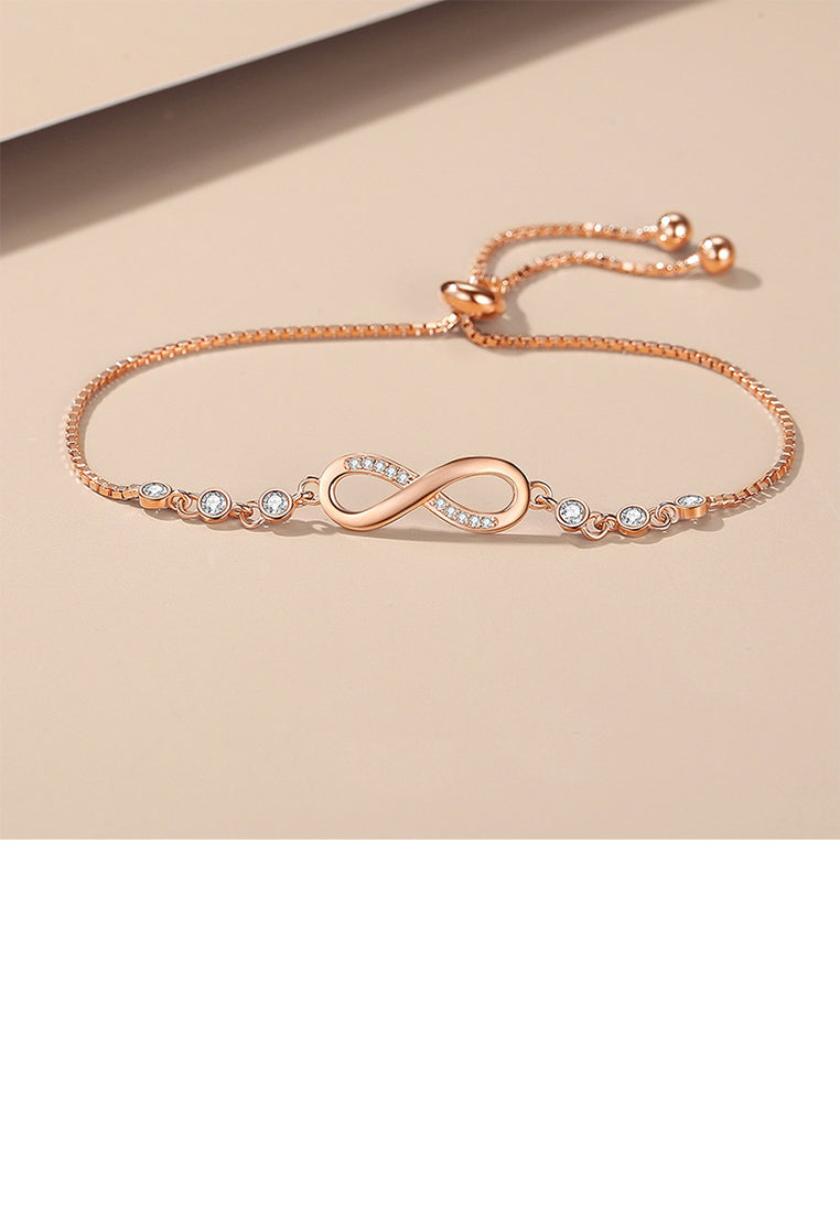 925 Sterling Silver Plated Rose Gold Fashion Simple Infinity Symbol Bracelet with Cubic Zirconia - Luxurious Look