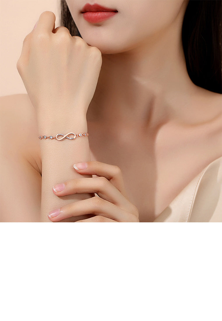 925 Sterling Silver Plated Rose Gold Fashion Simple Infinity Symbol Bracelet with Cubic Zirconia - Luxurious Look