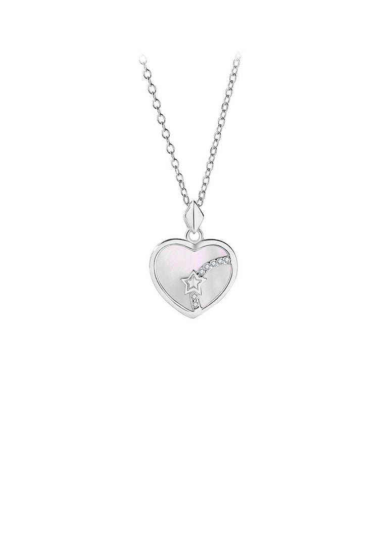 925 Sterling Silver Simple Romantic Star Heart-shaped Mother-of-pearl Pendant with Cubic Zirconia and Necklace - Luxurious Look