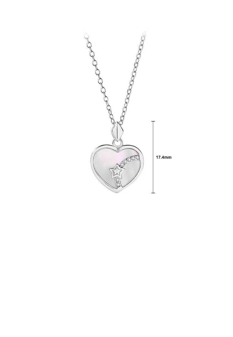 925 Sterling Silver Simple Romantic Star Heart-shaped Mother-of-pearl Pendant with Cubic Zirconia and Necklace - Luxurious Look