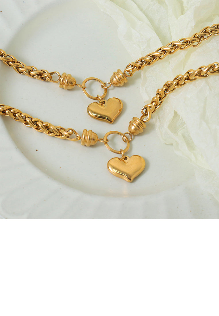 Fashion and Personalized Plated Gold 316L Stainless Steel Heart-shaped Braided Bracelet