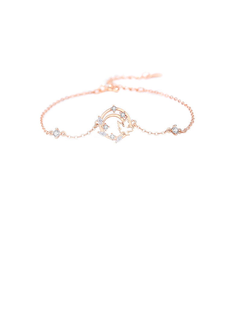 925 Sterling Silver Plated Rose Gold Fashion Simple Hollow Maple Leaf Geometric Bracelet with Cubic Zirconia - Luxurious Look
