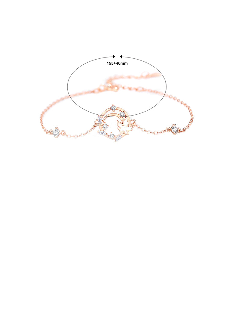 925 Sterling Silver Plated Rose Gold Fashion Simple Hollow Maple Leaf Geometric Bracelet with Cubic Zirconia - Luxurious Look