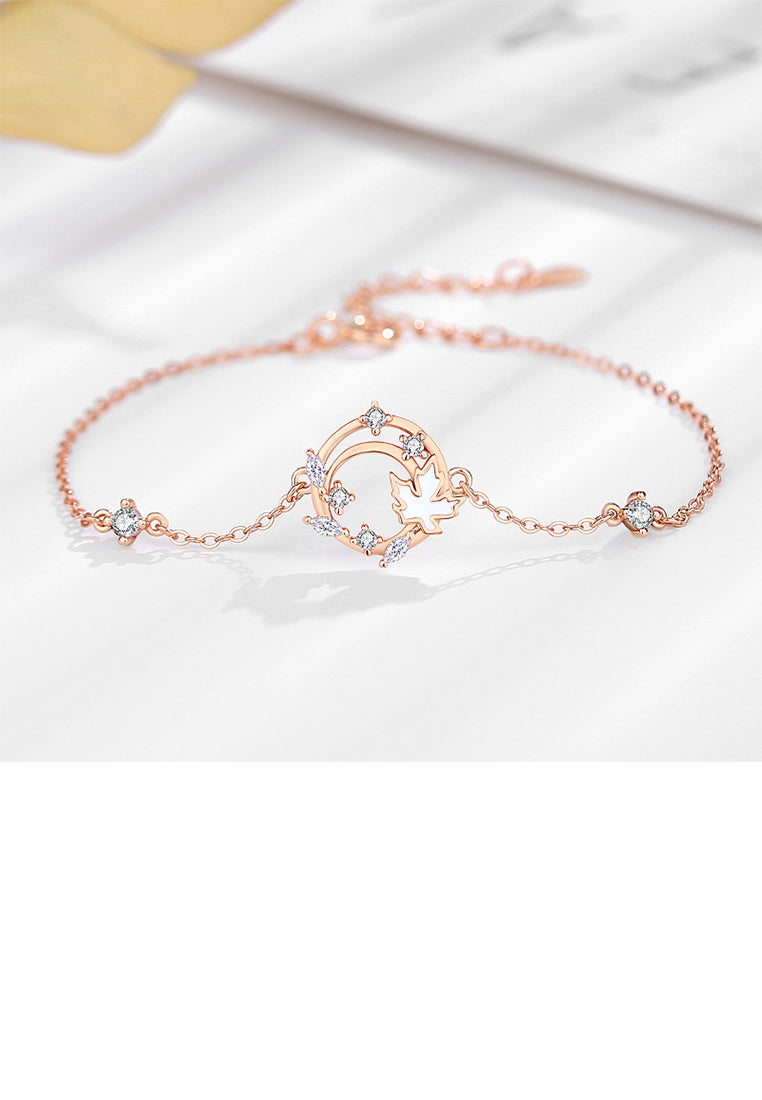 925 Sterling Silver Plated Rose Gold Fashion Simple Hollow Maple Leaf Geometric Bracelet with Cubic Zirconia - Luxurious Look