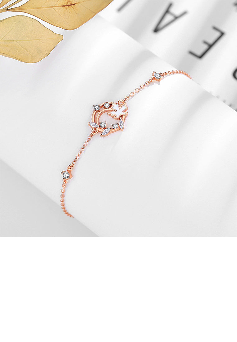 925 Sterling Silver Plated Rose Gold Fashion Simple Hollow Maple Leaf Geometric Bracelet with Cubic Zirconia - Luxurious Look
