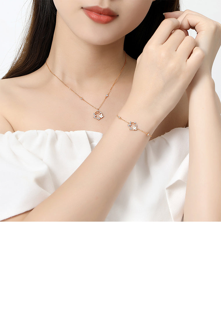 925 Sterling Silver Plated Rose Gold Fashion Simple Hollow Maple Leaf Geometric Bracelet with Cubic Zirconia - Luxurious Look