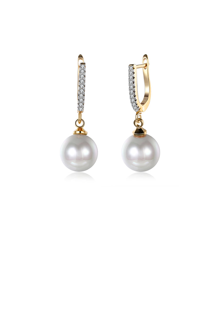 Elegant Plated Rose Gold Pearl Earrings with Austrian Element Crystal - Luxurious Look