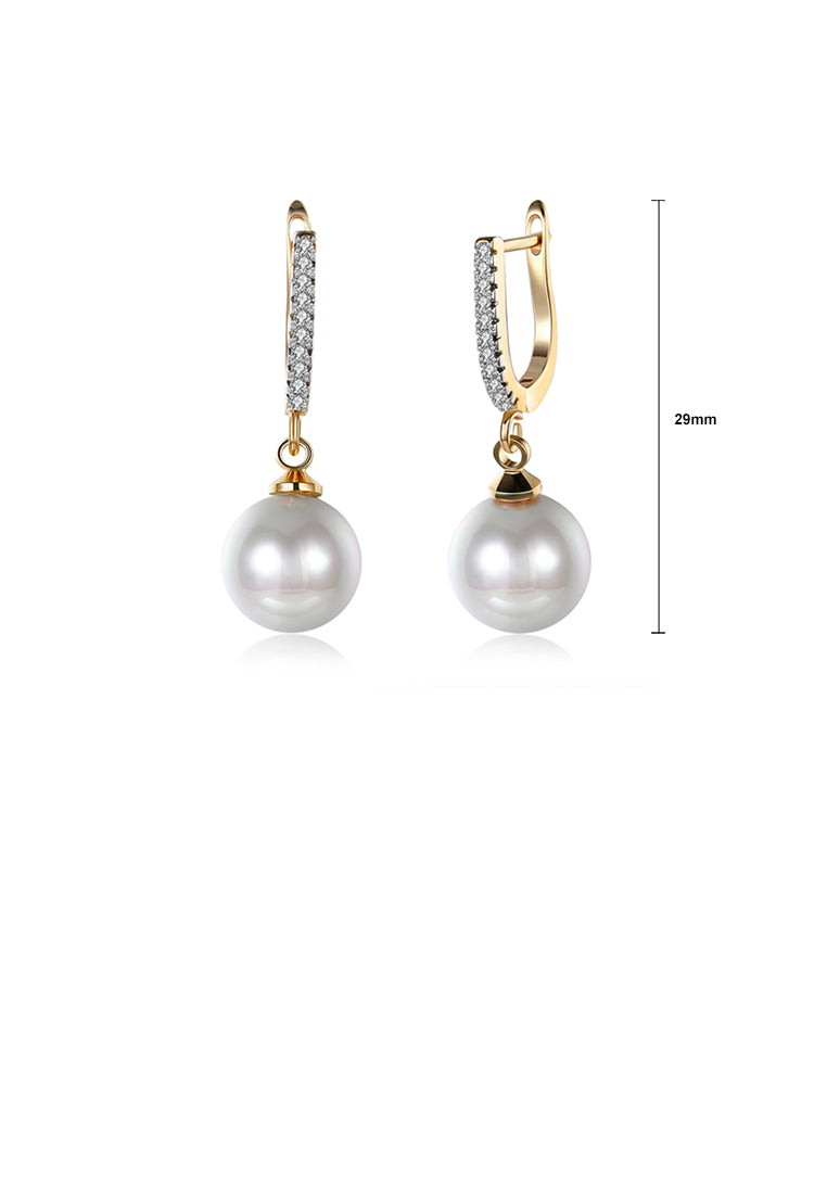 Elegant Plated Rose Gold Pearl Earrings with Austrian Element Crystal - Luxurious Look