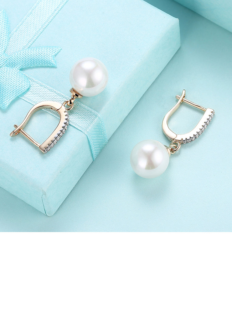 Elegant Plated Rose Gold Pearl Earrings with Austrian Element Crystal - Luxurious Look