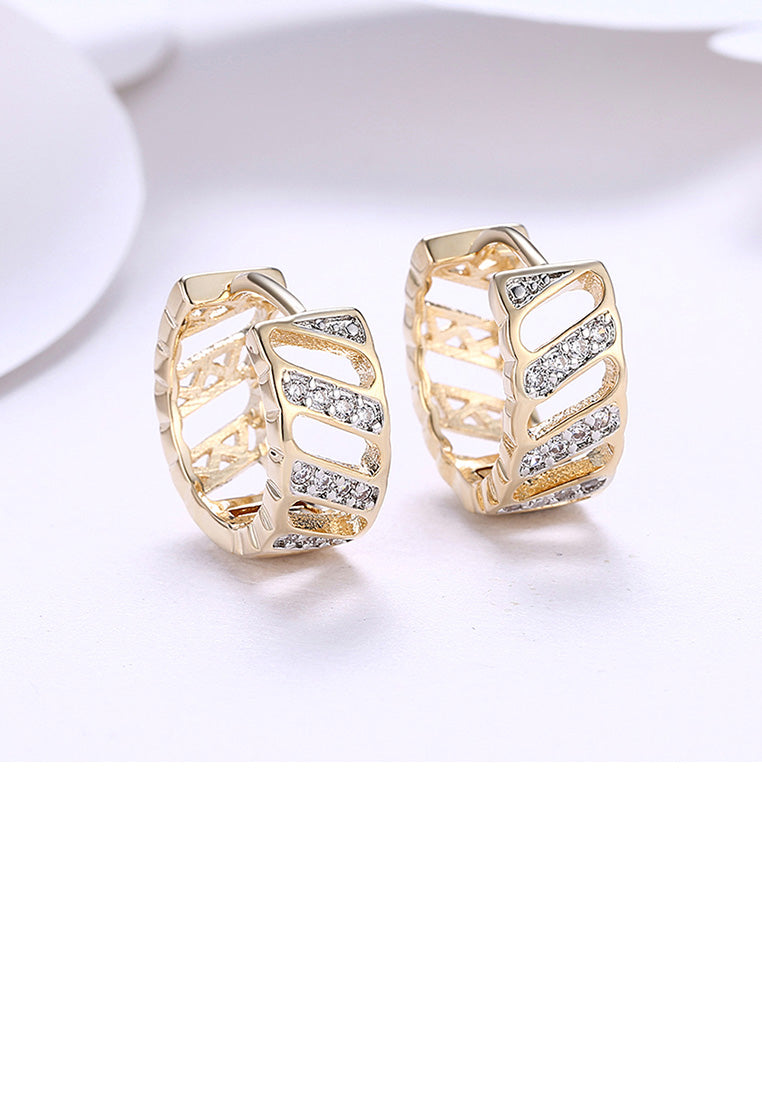 Fashion Elegant Plated Rose Gold Geometric Openwork Cubic Zircon Earrings