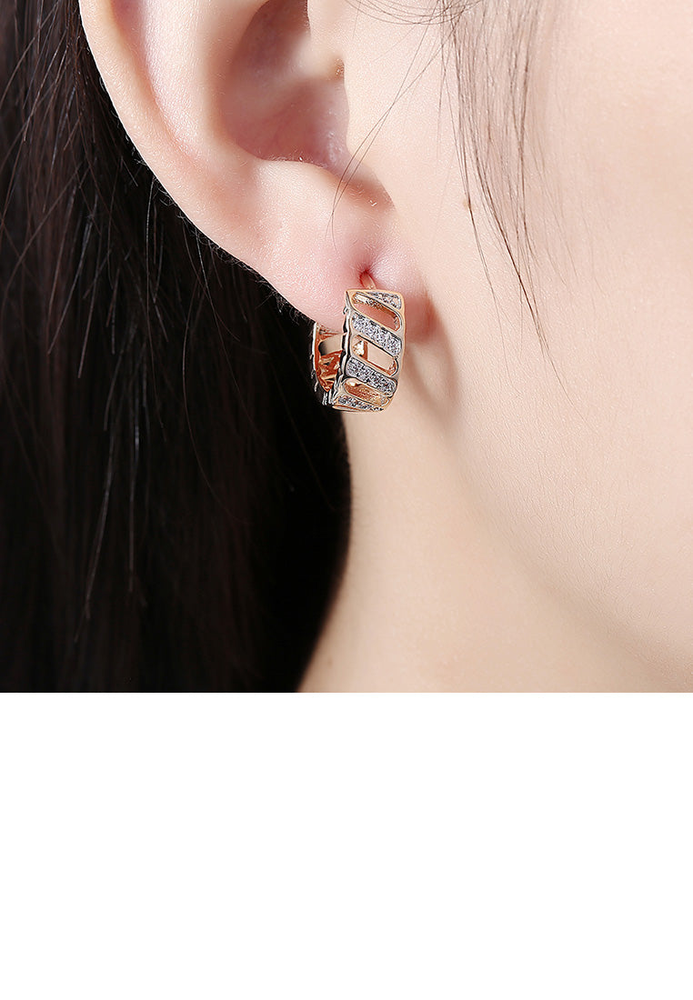 Fashion Elegant Plated Rose Gold Geometric Openwork Cubic Zircon Earrings
