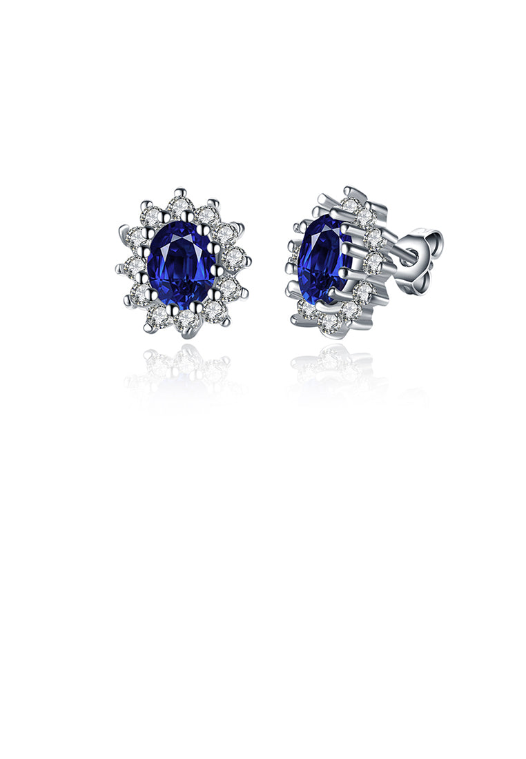 Sparkling Fashion Elegant Noble Romantic Fantasy Blue Flower Cubic Zircon Earrings